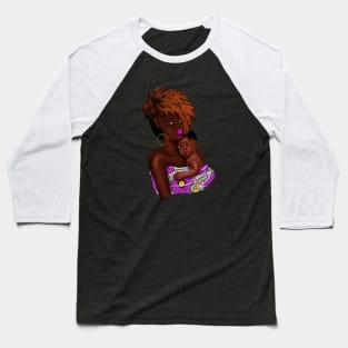 Afro Woman with Child, African Purple Pattern Baseball T-Shirt